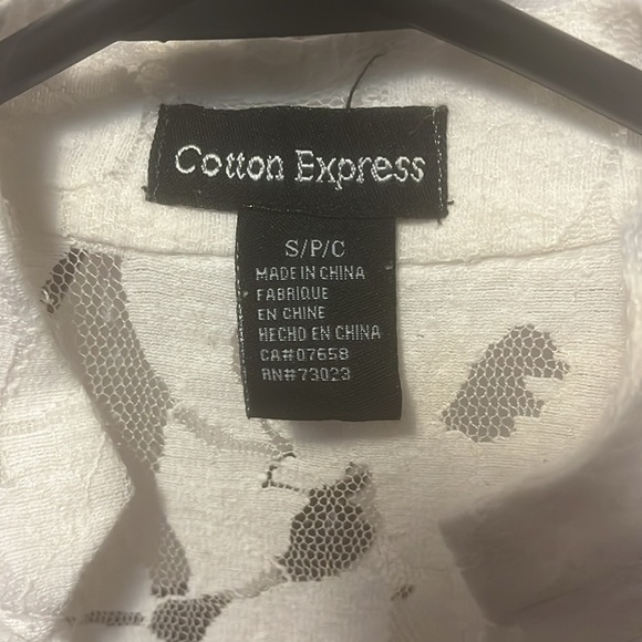 COTTON EXPRESS Women’s Size S Lace White with Diamond Buttons V-Neck Blouse $35 - Picture 6 of 11